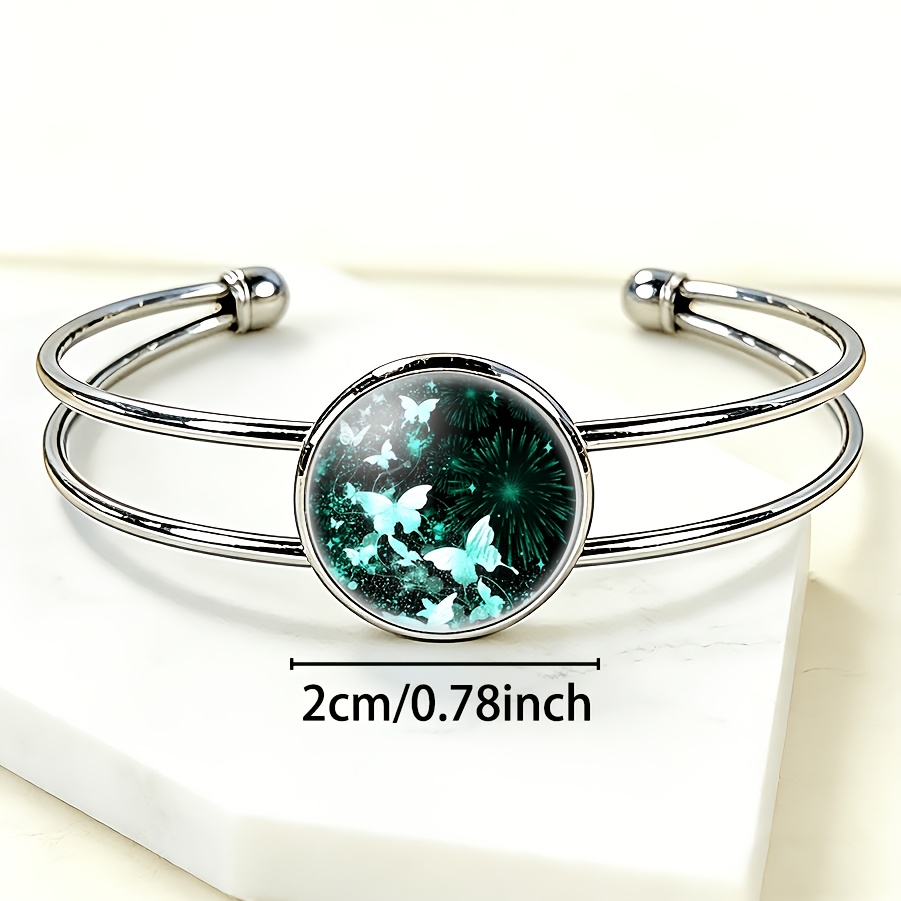 Women's Adjustable Open Bangle with Blue Firework Night Sky Design